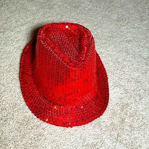 Red sequin fedora hat